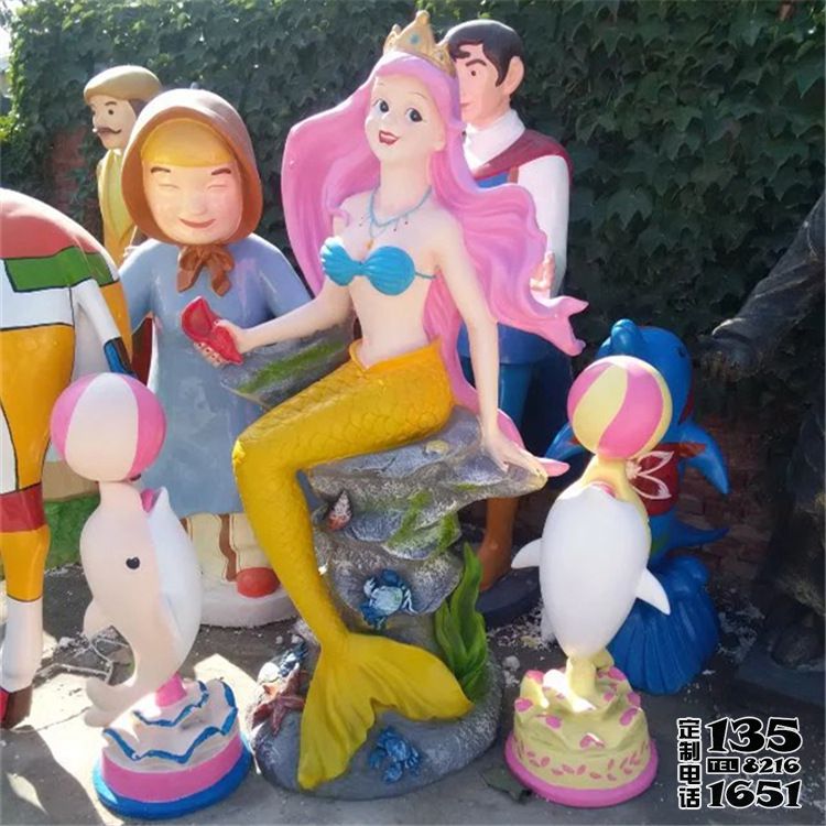 游樂(lè)園玻璃鋼卡通彩繪美人魚(yú)景觀擺件 游樂(lè)園玻璃鋼卡通彩繪美人魚(yú)景觀擺件